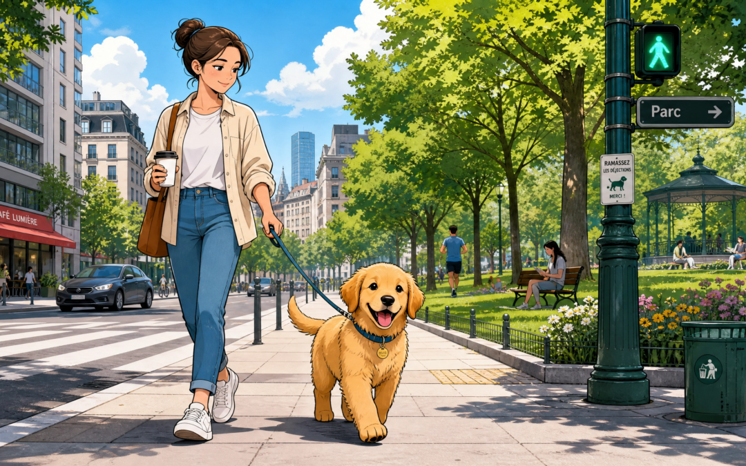 Promener son chien en ville : distance, laisse, respect des autres et responsabilité