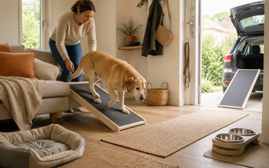 Aménager la maison pour un vieux chien : sols, escaliers et repos