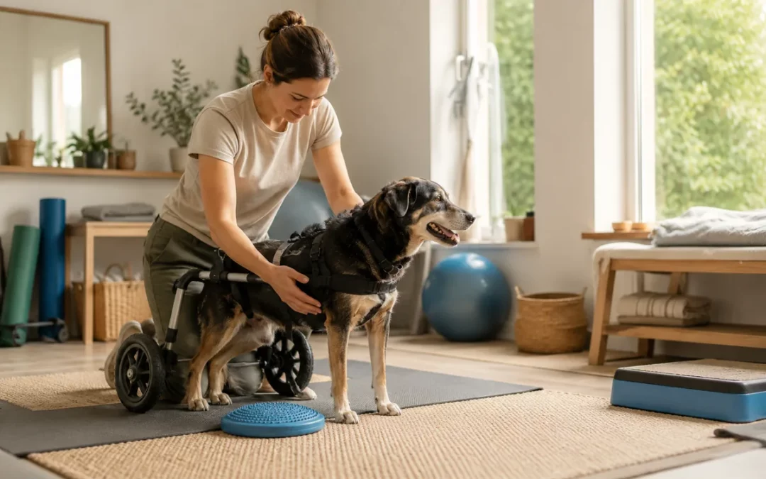 Chien paralysé ou train arrière faible : harnais, chariot, rééducation et budget